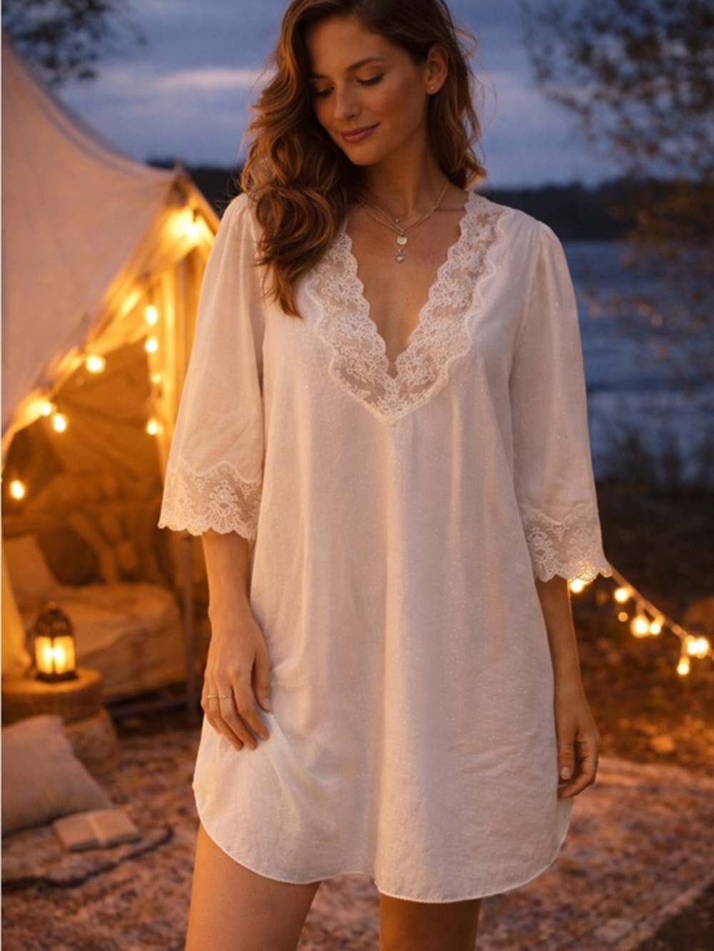 Ralph Montenero Blanche White Lace Nightgown Cover Up Boho L
